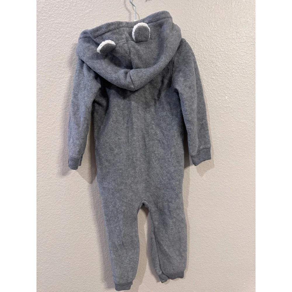 Carters 24 Months Gray Polar Bear Hooded Fleece One Piece Pajamas Jumpsuit